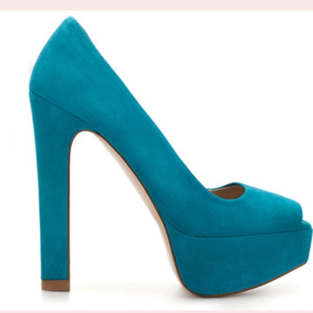 ZARA *** Turquoise/Blue Suede Zara platform heels.
